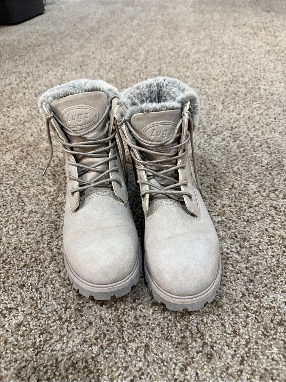 Lugz Women's Fur-Lined Lace-Up Ankle Boots in Light Gray